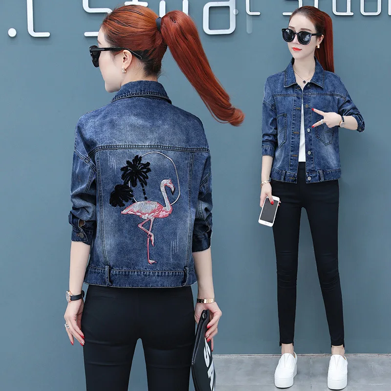 

Spring Jeans Coat Women's Short 2019 Spring And Autumn New Style Pilots Jacket Korean-style Loose-Fit Embroidered Small Jacket
