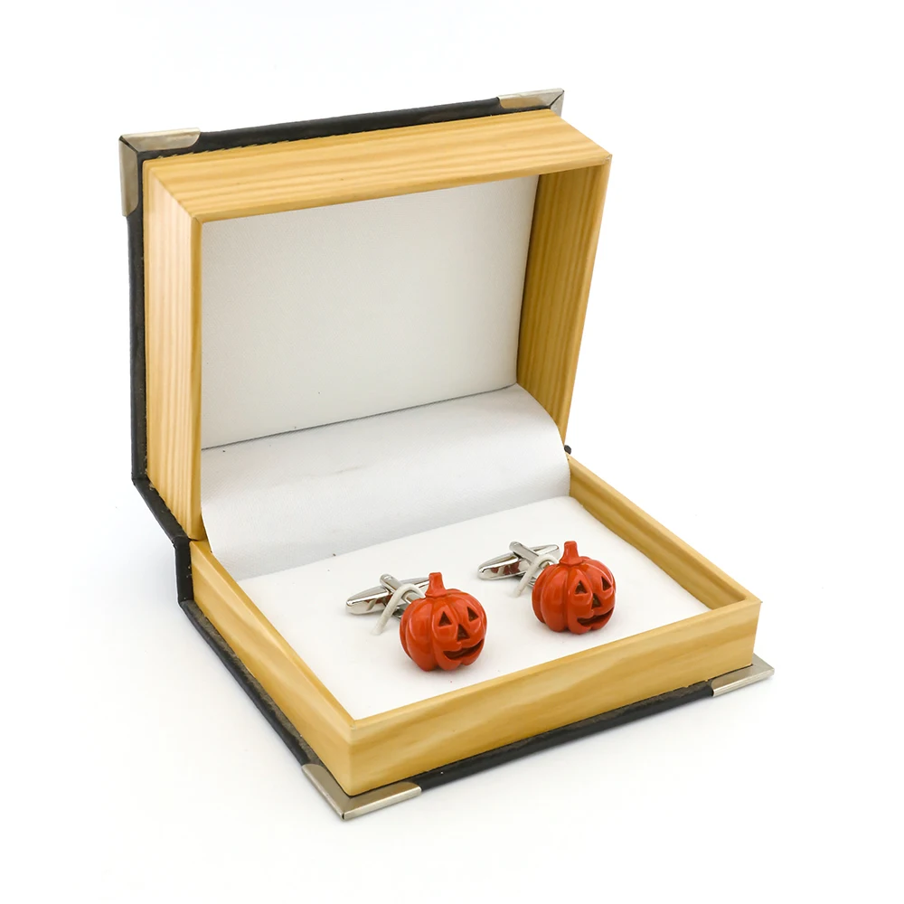 Fashion Halloween Design Pumpkin Lantern Cufflinks For Men Quality Brass Material Orange Color Cuff Links Wholesale&retail
