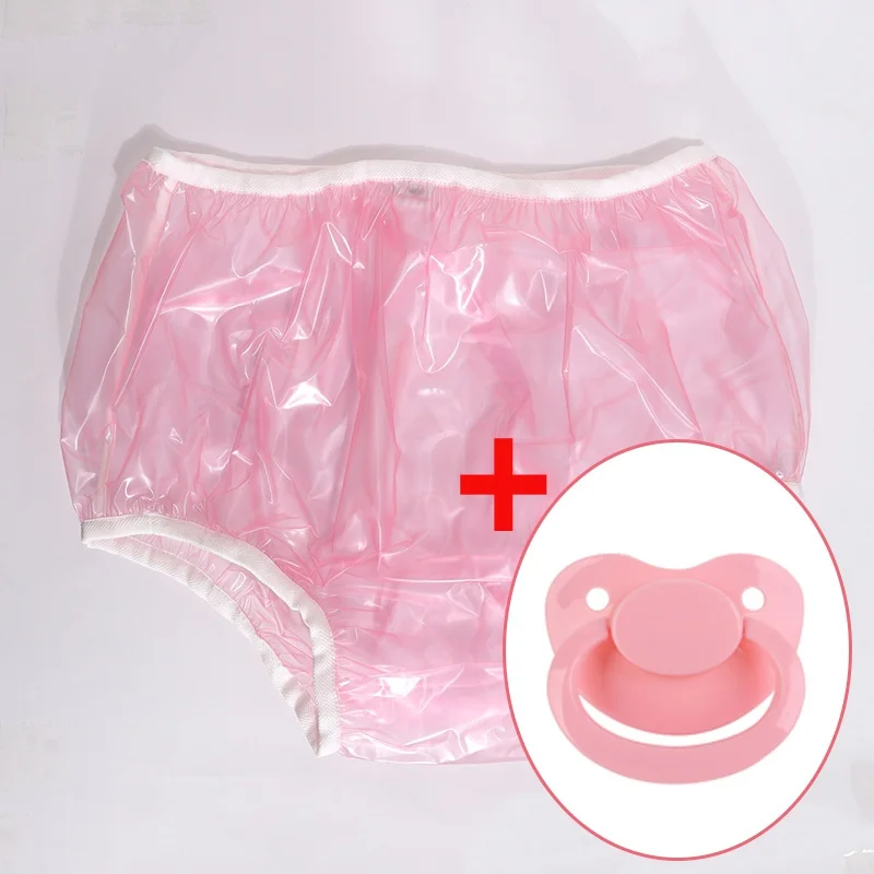Haian Adult Incontinence Pull-on Plastic Pants Lace Panties with White Lace Medium, Transparent Pink 