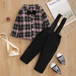 Costume pour nouveau né garçon, ensemble 2 pièces, chemise à carreaux, manches longues, haut + pantalon, Costume de fête pour bébé garçon en bas âge 