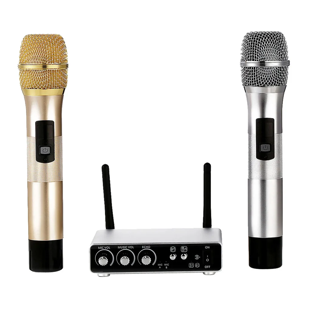 

UHF 25 Channel Wireless Handheld Microphone System, Karaoke Machine for Kids Adults Families (Gold + Silver)