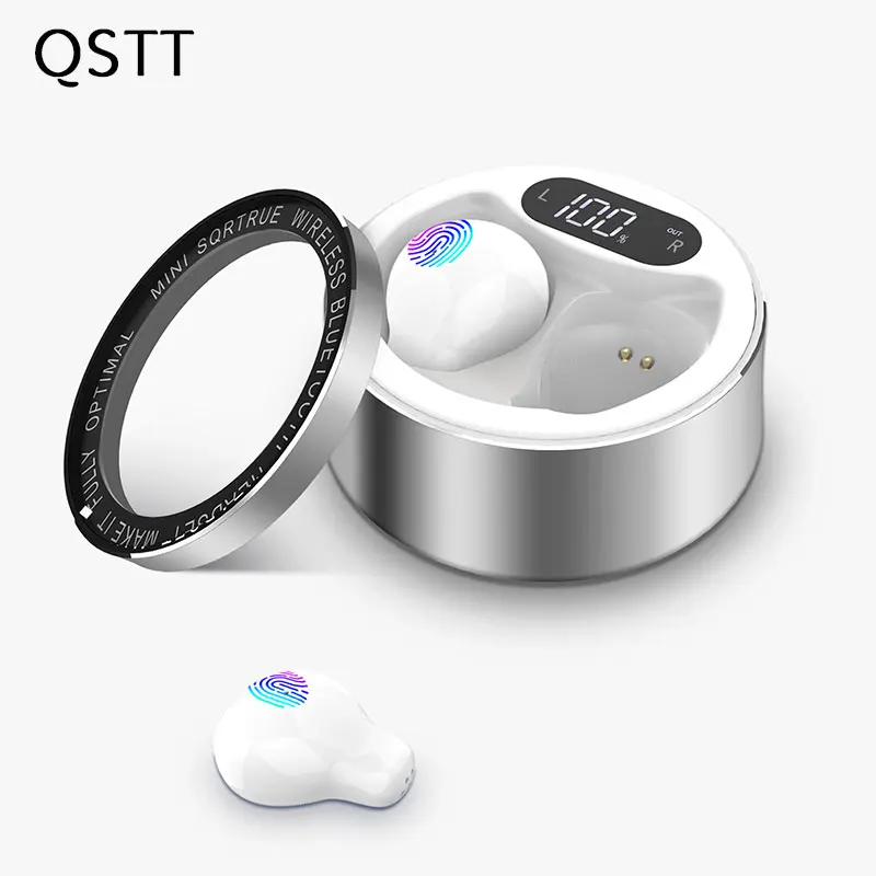 QSTT X26 Ultra Small Mini Hidden Wireless Bluetooth 5.0 Earphone Touch Control Portable Charging Case Earbuds TWS Sport Headset