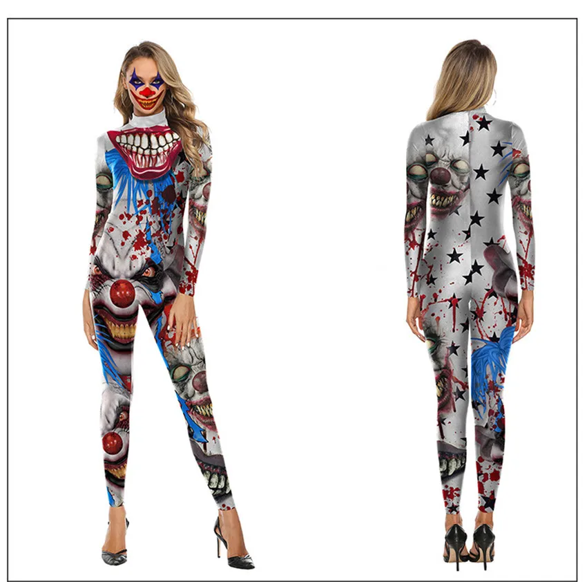 Halloween Cosplay Costumes Woman Skeleton 3D Printed Scary Jumpsuit Skull Floral Horror Bodycon Zentai Full Sleeve Stage Wear