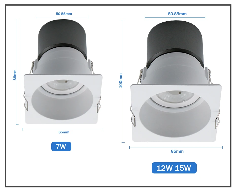 [DBF]Dimmable Angle Rotatable LED Ceiling Spot Light 7W 12W 15W Round/Square LED Recessed Downlight with AC 85-265V LED Driver