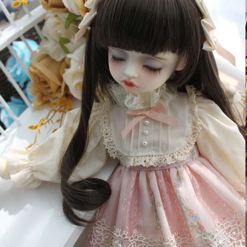 BJD Одежда для кукол 1/6 1/4 платье для куклы платье розового цвета+ повязка для волос для 1/6 1/4 BJD аксессуары для куклы BJD Платье с принтом - Цвет: Розовый