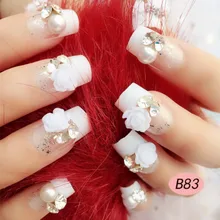 Свадебный белый шар носить готовой продукции поддельные ногти патч носить Маникюр деконструируемый перламутровый кончик ногтей