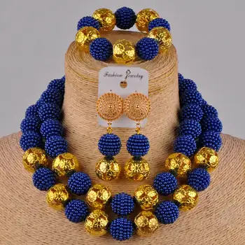 

royal blue african wedding set necklace african set simulated pearl nigeria wedding jewelry set ZZ08