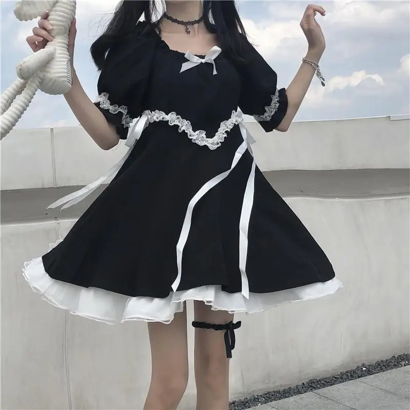 Girl Black And White Lolita Dress Puff 