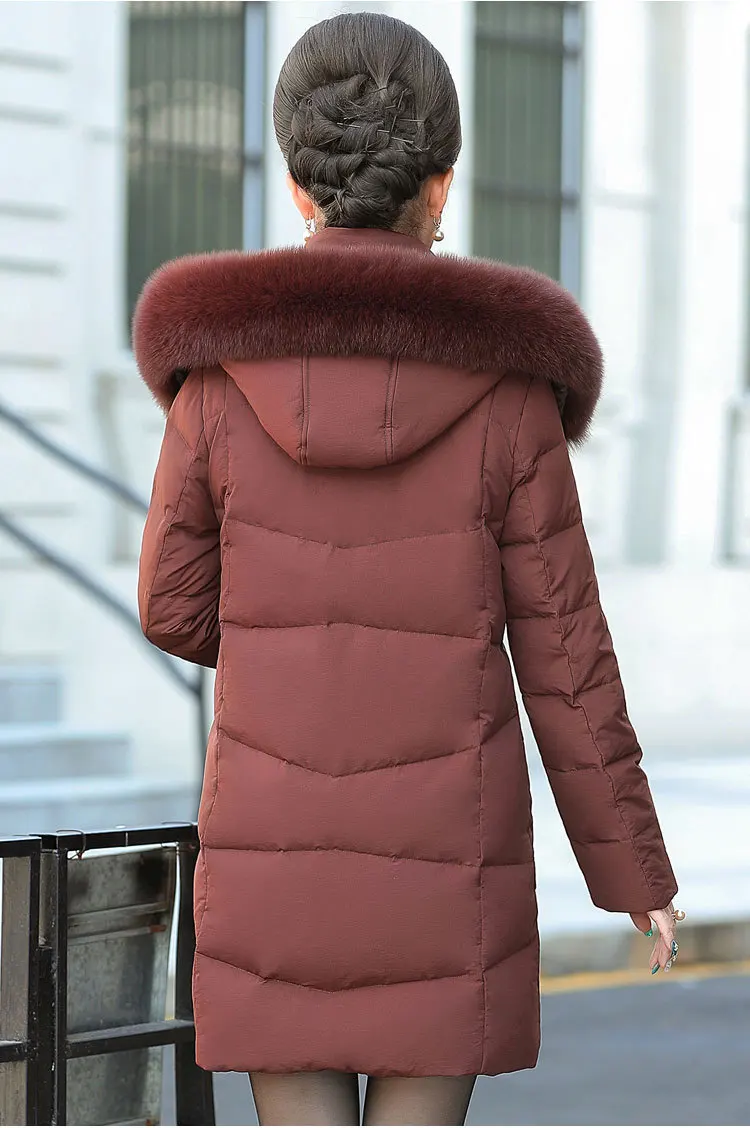 Big Brand Genuine Product Middle-aged WOMEN'S down Jacket Hooded Warm Large Size Women's White Duck down Coat Mid-length Middle