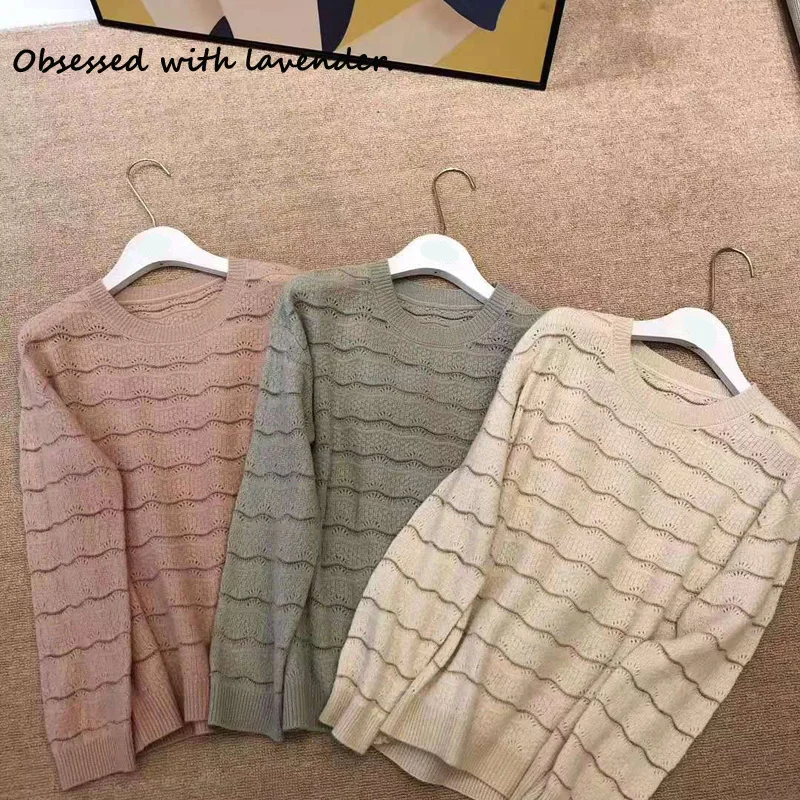 

Obsessed with lavender.New cashmere sweater, pullover, three colors, basic, multi-functional, wavy pattern
