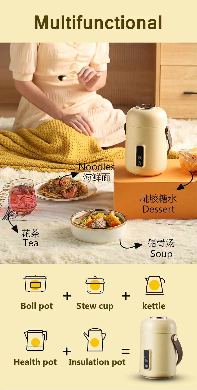 Description Picture 4 of itemMultifunction Stew Pot 500ML Non-stick Coating Automatic Keep Warm Noodles boiler Portable Health Pot Soup Porridge Slow Cooker