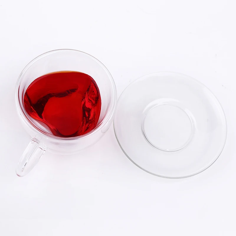 Креативная двухслойная чашка в форме сердца, уникальная стеклянная чашка для кофе, чая, сока