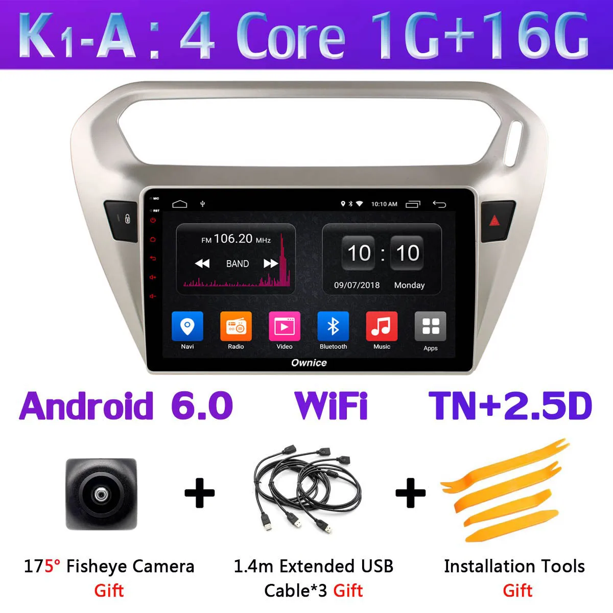 1din 360 ° панорамная камера Android 9,0 4+ 64G gps радио CarPlay DSP автомобильный мультимедийный плеер для Citroen Elysee peugeot 301 - Цвет: K1-A