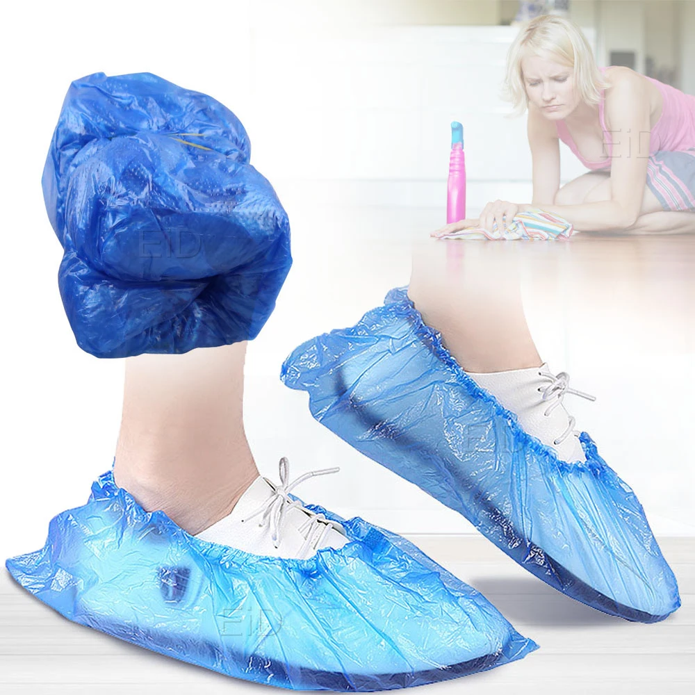 Shoe covers Plastic Waterproof Disposable Shoe Covers Rainy Day Carpet Floor Protector Thick Cleaning Blue Overshoes Protector