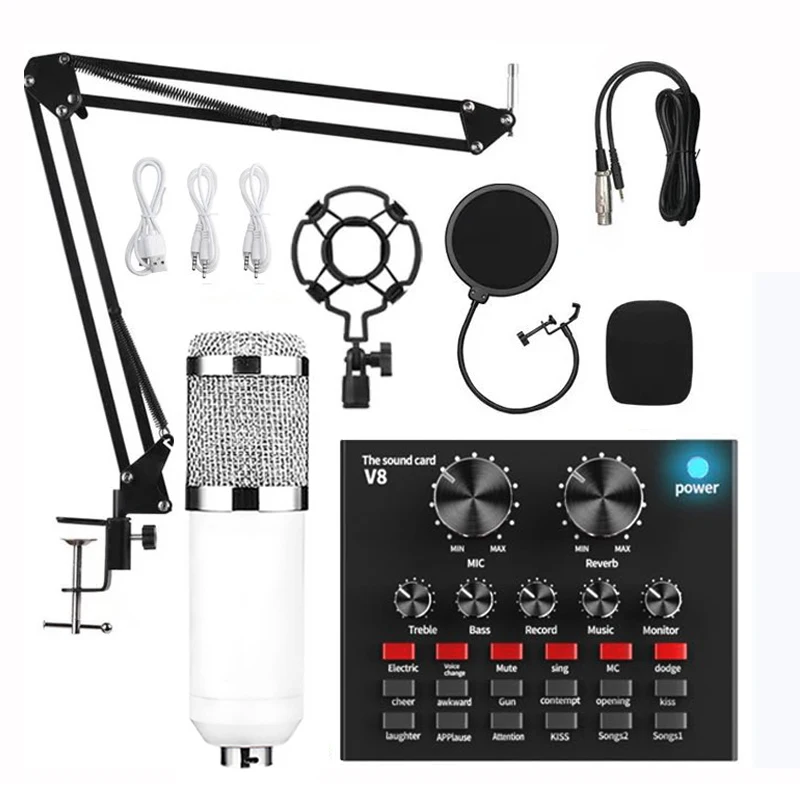 studio microphone BM 800 Professional Audio V8 Sound Card Set BM800 Mic Studio Condenser Microphone for Karaoke Podcast Recording Live Streaming usb microphone Microphones