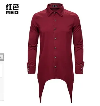 

Men's personality simple host long-sleeved shirt youth punk style hem two long corner solid color loose men's shirt tide