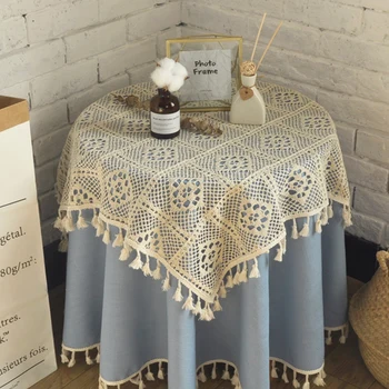 

Nonwoven Pastoral Table Cloths Linen Christmas Table Cloth Wedding Table Cloth Vintage Style Fringed Lace Round Tablecloth