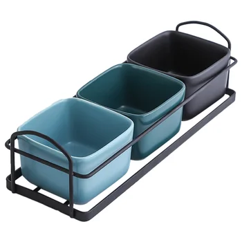 

1 Set Iron Lattice Plate Fashion Ceramic Fruit Plate Snack Plate Nut Dry Fruit Plate Practical Sauce Dish for Home Kitchen Table