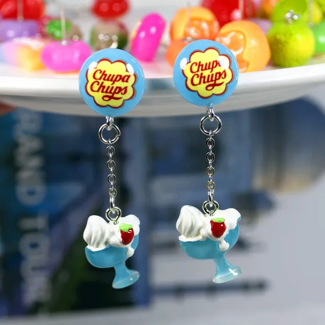 1Pair Stud Earring Multicolours Resin Candy Charms With Sweet Fruit Fashion Jewelry Gift blue