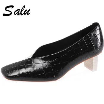 

TXCNMB Elegant Genuine Leather Square Toe Women's Shoe Top Summer Female 2020 Autumn High Heels Pumps Patry Prom Shoes Woman