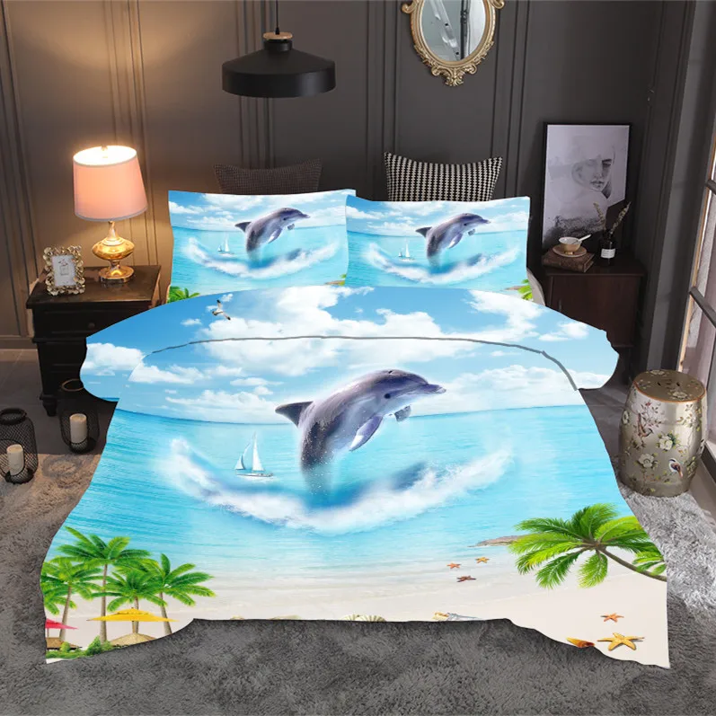 Постельное белье с принтом в виде Морского Пейзажа, набор пододеяльников для пуховых одеял с изображением дельфина, набор пододеяльников, пододеяльник, постельное белье