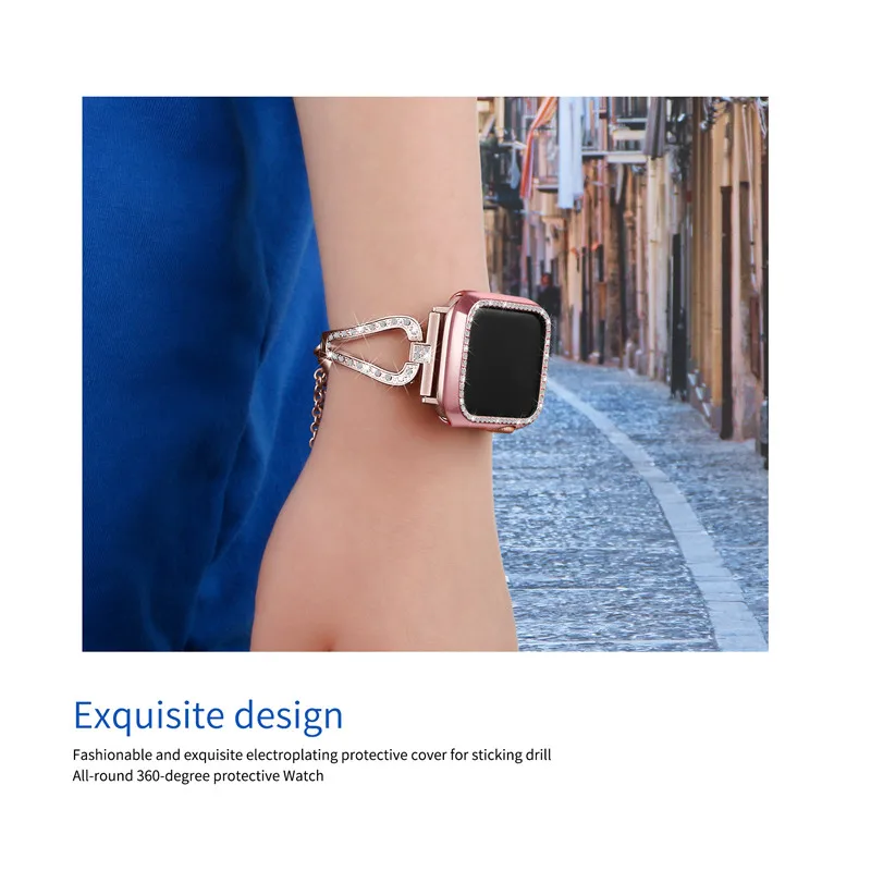 Блестящий Алмазный чехол для Apple Watch 4 40 мм 44 бампер гальванический защитный iWatch