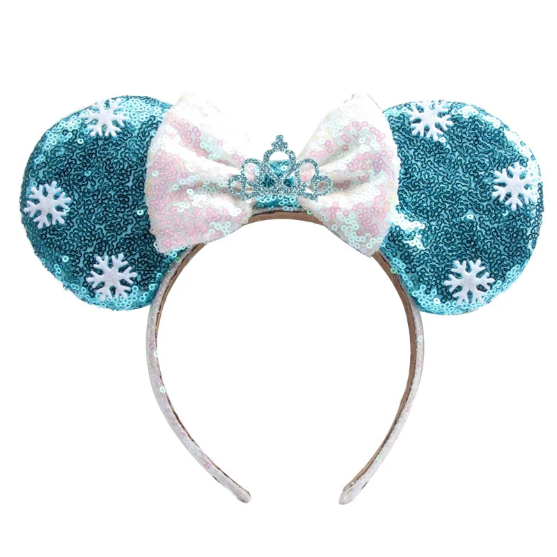 Frozen Mickey Mouse Ears Headband with Crown Snowflake Headwear Performance Party Decoration Christmas Hair Accessories