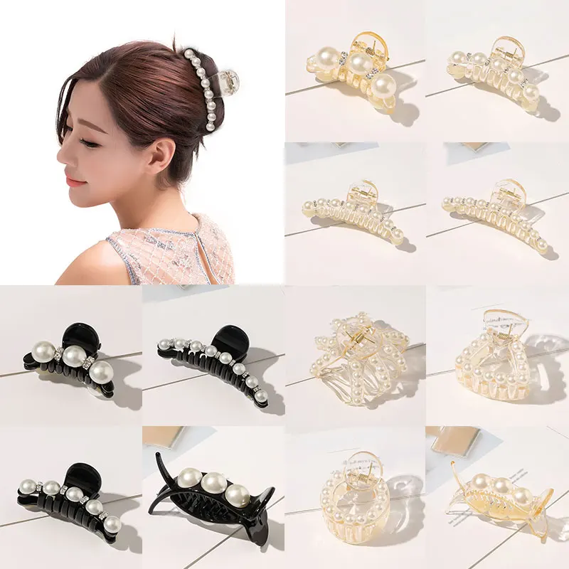 Elegant Geometric Pearl Rhinestone Hair Claws Women Girls Big Small Size Hairpins Clip Headwear Barrettes Accessories |