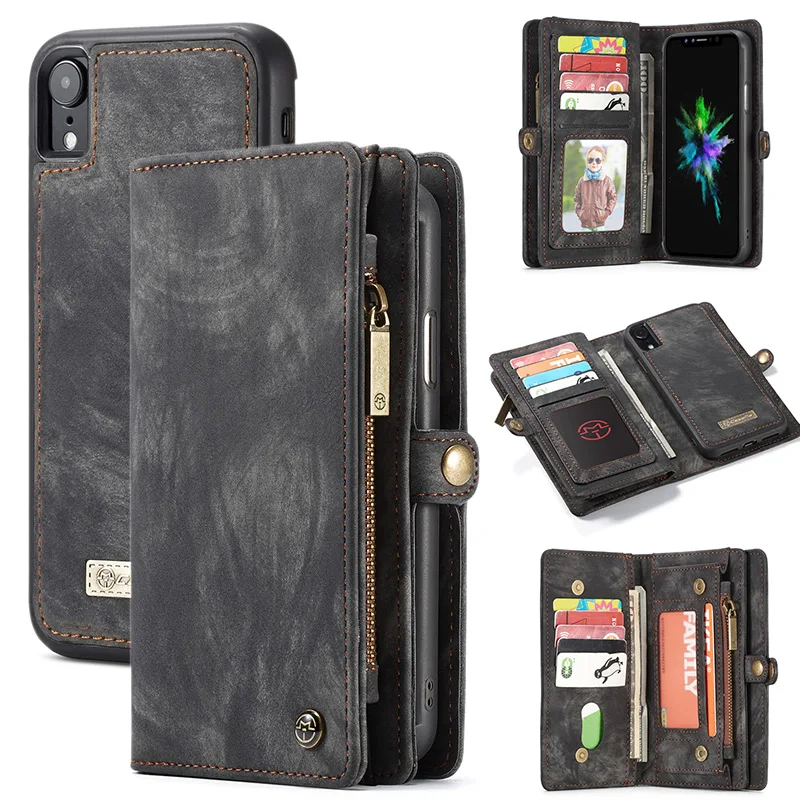 

For Iphone X XR Xs Max CaseMe Retro Genuine Leather Magnetic Wallet Phone Case For Iphone11 Pro 11Pro Max XS Max Card Cash Slot