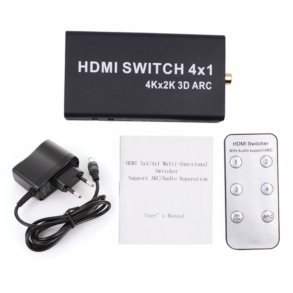 Мульти-Функция 4K x 2K 3D 1080P 4x1 HDMI переключатель с ARC аудио экстрактор 1080p30Hz Переключатель HDMI конвертер адаптер для ТВ проектор - Длина: EU Plug
