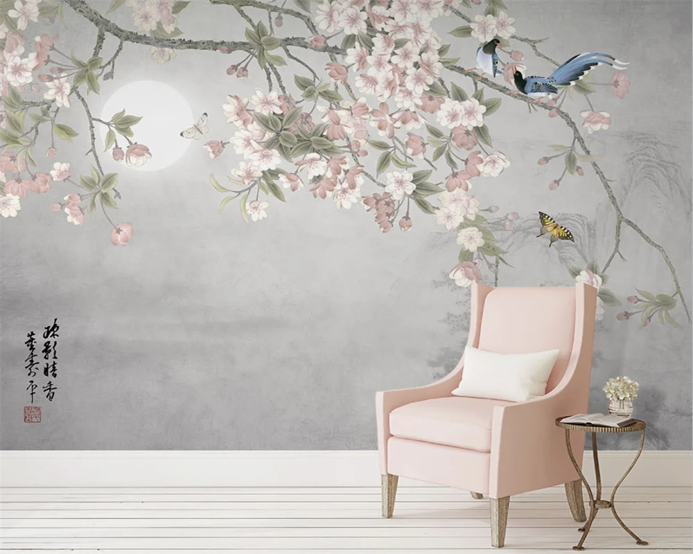 beibehang Customized modern new Chinese style begonia flower and bird sofa TV background papel de parede wallpaper bristlegrass wooden jigsaw puzzles 500 1000 pieces begonia flower bird yuzhi masterpieces educational toy chinese painting decor