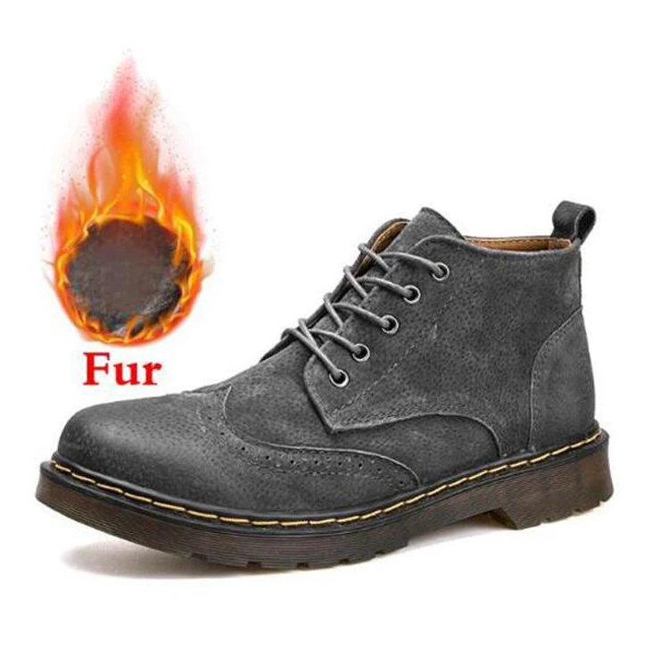 Grey Fur Новое поступление; мужские ботинки из натуральной кожи; сезон осень-зима; ботильоны; модная обувь на шнуровке; Мужская обувь высокого качества; размеры 38-46 - Цвет: Grey Fur
