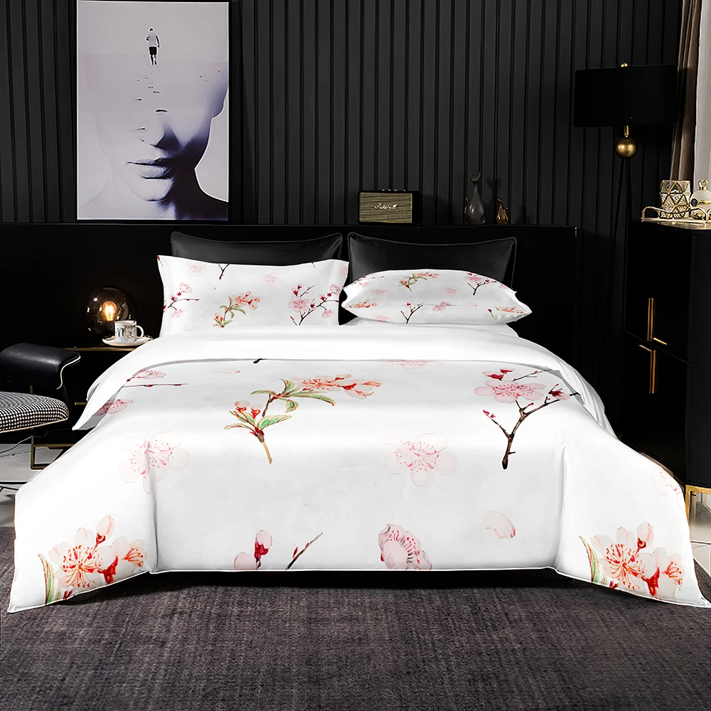 FloralPrintedBeddingSet23PcsWhiteDuvetCoverwithPillowcase