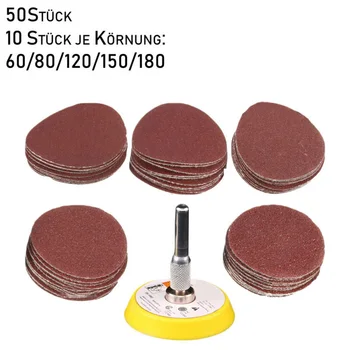 

50pcs 50mm Sandpaper Disc Polishing Thread M6x1.0 Grit 60/80/120/150/180 Each 10