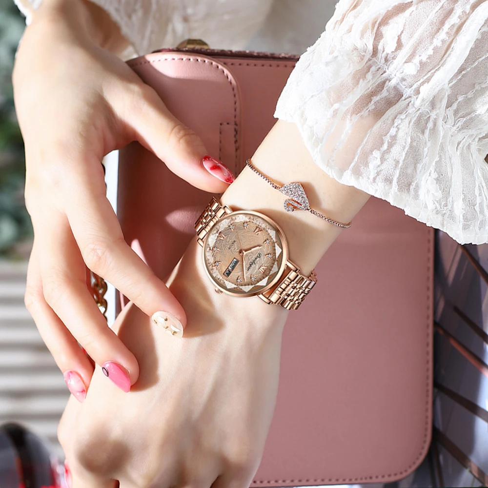womens quartz watch Stainless Steel Mesh Waterproof Luminous