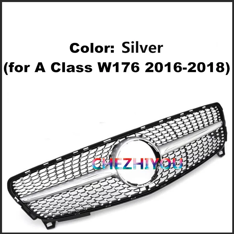 Silver Алмазная Передняя решетка для Mercedes A Class W176- без камеры гоночная решетка серебряный цвет черный цвет XC - Цвет: Silver