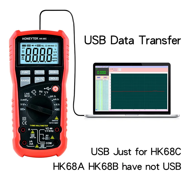 Usb мультиметр HONEYTEK профессиональный цифровой True RMS измеритель температуры