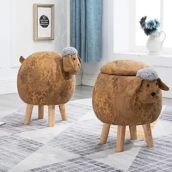 

Creative stool solid wood spherical stool designer furniture stool home storage fabric lamb stool