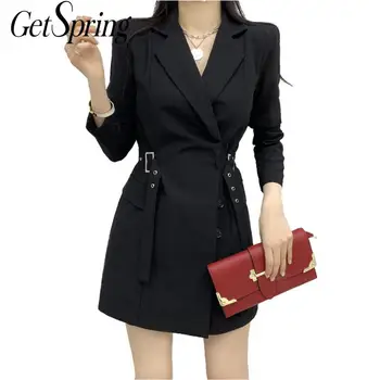 

GETSPRING Women Coat Women Suit Coats Patchwork Irregular Cotton Linen Women Blazers Jackets Black White Long Oversized Blazer