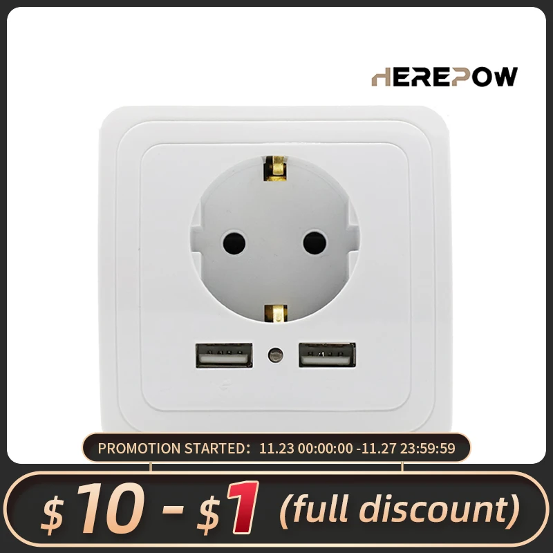

Herepow socket Wall Socket outlet with usb 16A EU Standard Socket Plug Socket Dual USB Port socket Wall Charger Pop Sockets CE