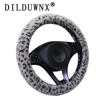 

DILDUWNX 37-38CM Printed Plush Car Steering Wheel Cover Leopard Print Rabbit Velvet Cover Universal Car Handle Cover