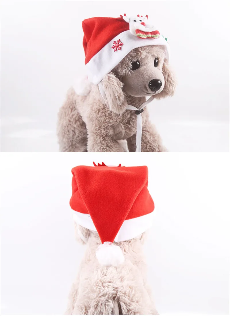 Зимняя собака красный Санта Клаус рождественские шапки теплая шапка для щенка Кепка с шариком плюшевые тканевые головные уборы для щенка