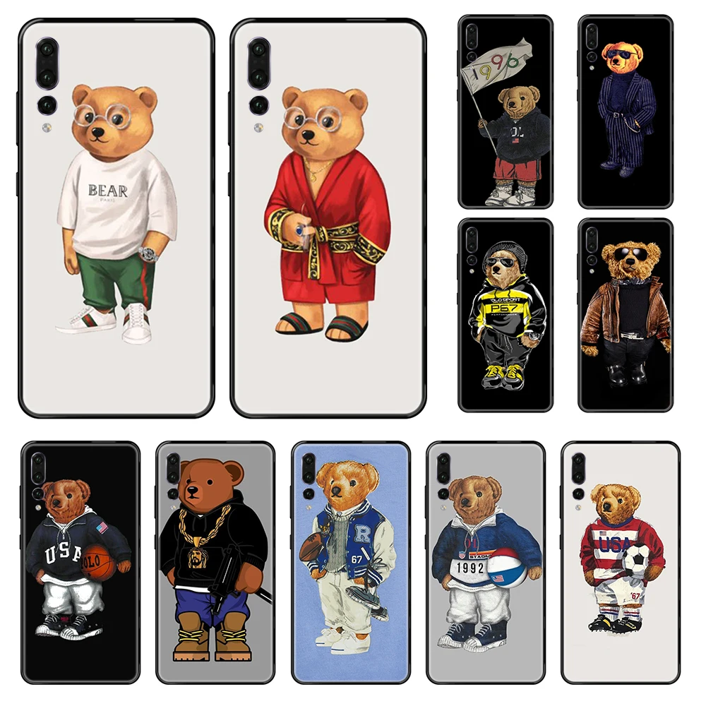 

Germany luxury brand bear silicone shell cover black Phone case For Huawei P 8 10 20 30 Smart Plus 2019 Z Lite Pro 2017 2019