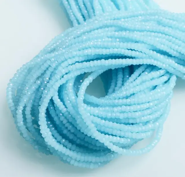 1mm/150-160pcs/strand  2mm/180-190pcs/strand Crystal Rondell Faceted Glass Beads Small Beads Sead Beads for Jewelry Making Diy 8 sky blue