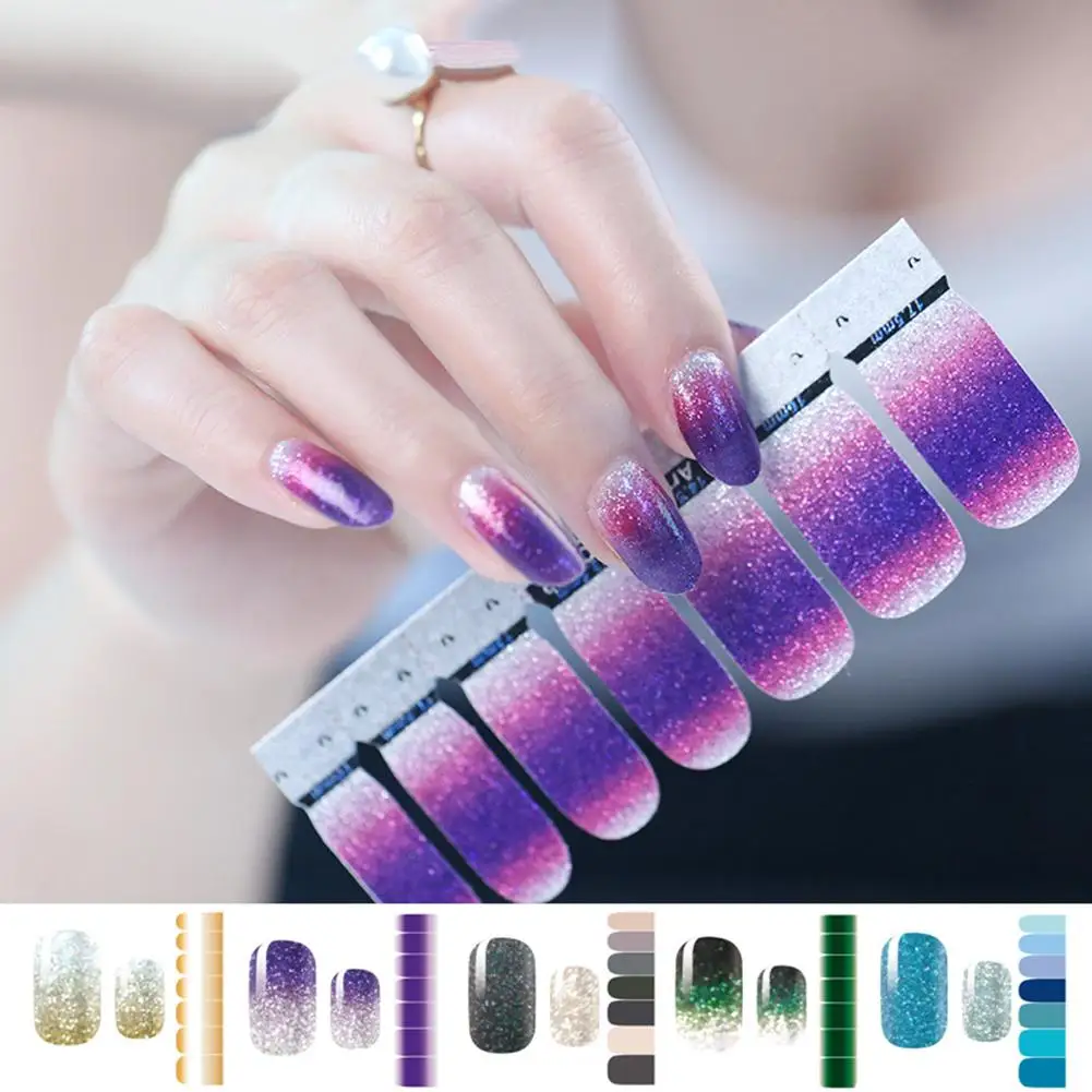 

New 14Pcs Gradient Full Cover Nail Polish Adhesive Strip Stickers Manicure Decor