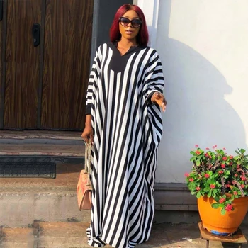 

Fashion African Dresses For Women Long Sleeve Loose Long Maxi Dress Dashiki D Bazin Plus Size Traditional Party Costumes YB1049