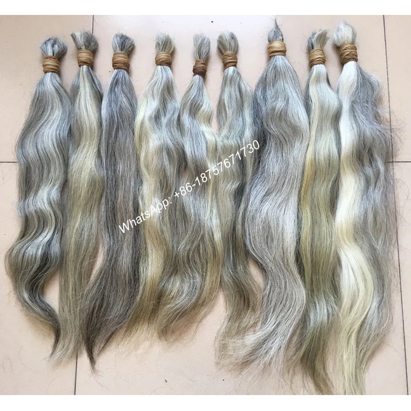 18"-36" Natural GRAY Virgin Remy Bulk Hair,Braiding Human Hair Bundles from Old Ladies,Easier to Bleach,1KG/PACK