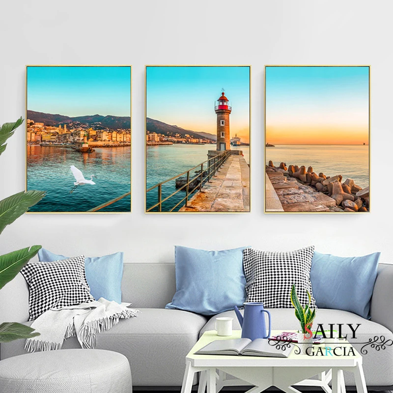 

Nordic Minimalist Lighthouse Seascape Posters and Prints Ocean Landscape Decoration Canvas Painting Wall Art Picture Home Decor