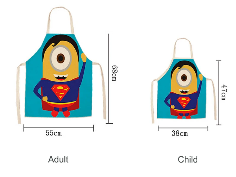 Parent-child Kitchen ApronCartoon Superhero Superman Spiderman Printed Sleeveless Linen Aprons for Men Women Home Cleaning Tool