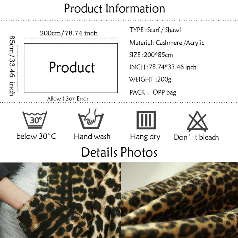 Winter Warm Women Scarf Fashion Animal Leopard Print Lady Thick Soft Shawls and Wraps Female Foulard Cashmere Scarves Blanket